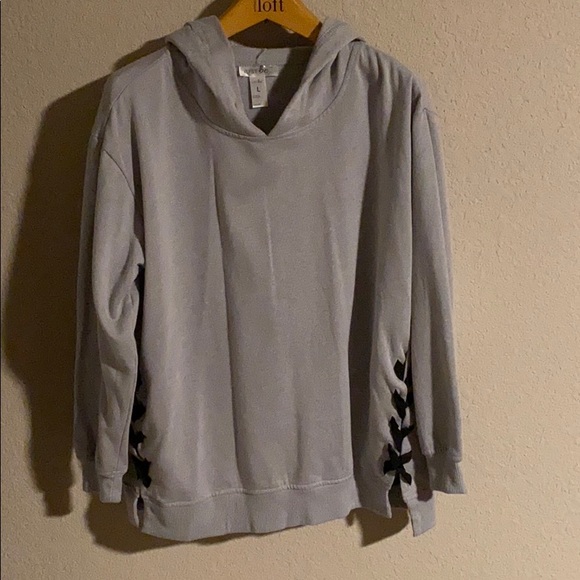 Sweaters - Gray hoodie with lace up sides L